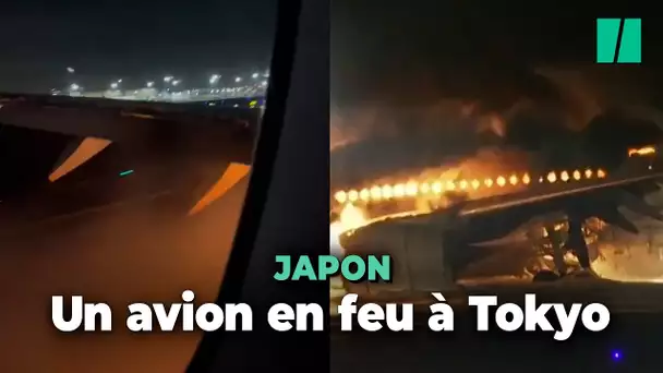 Les passagers d'un avion en feu à Tokyo évacués après une collision