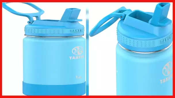 Takeya Active Kids Insulated Bottle with Straw Lid, 14 Ounce, Atlantic/Sail Blue