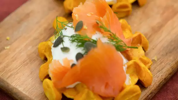 RECETTE #29 - Gaufres de courge, burrata, truite fumée - Fabrice Mignot