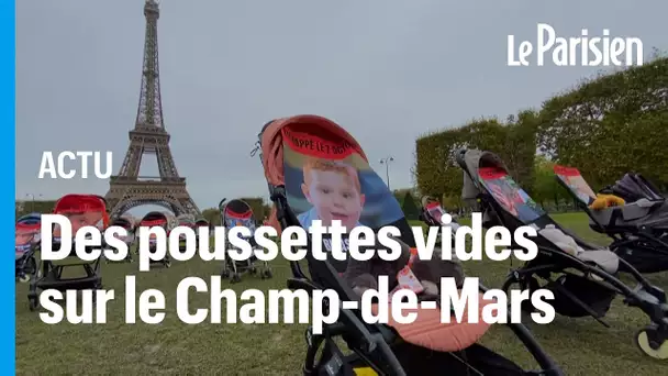 30 poussettes vides devant la Tour Eiffel pour demander la libération des enfants otages du Hamas