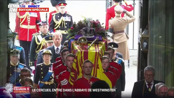 L'entrée du cercueil d'Elizabeth II dans l'abbaye de Westminster
