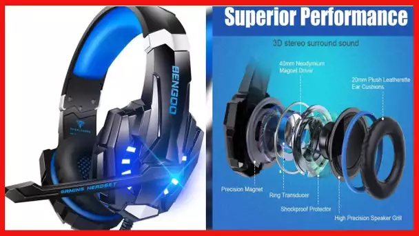 BENGOO G9000 Stereo Gaming Headset for PS4 PC Xbox One PS5 Controller, Noise Cancelling Over Ear