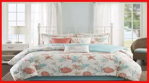 Madison Park 100% Cotton Comforter Set - Coastal Coral, Starfish Design All Season