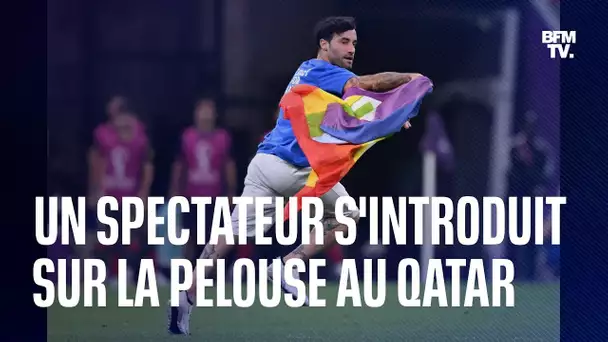 Mondial au Qatar: un spectateur envahit la pelouse avec un drapeau arc-en-ciel à la main