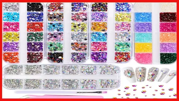 5 Boxes Colorful Nail Art Rhinestones Kit - Multicolor Nail Crystal Gems Nail Diamonds Nail Horse