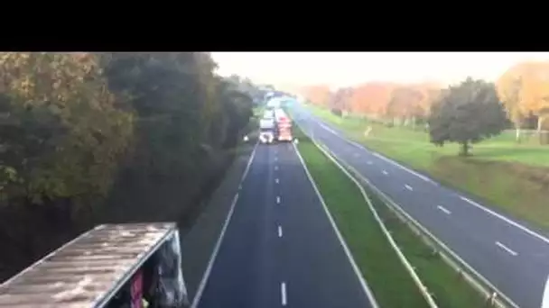 L&#039;arrivée des camions à Lanrodec