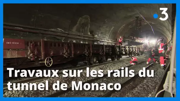 Dans le tunnel ferroviaire de Monaco, des travaux impressionnants pour renouveler les rails