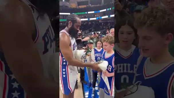 Young Fan gets a Special Delivery from James Harden after 76ers W!😧❤| #Shorts