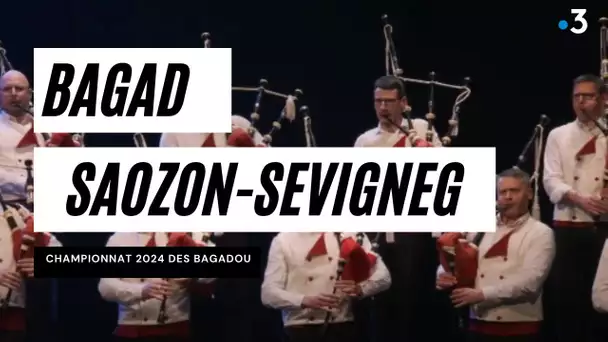 Bagad Saozon-Sevigneg (Cesson-Sévigné) au championnat 2024 des bagadoù au Quartz à Brest