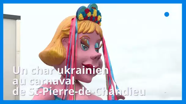 Saint-Pierre de Chandieu, les réfugiées ukrainiennes préparent un char pour le carnaval