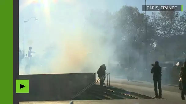 La police use de gaz lacrymogènes contre les manifestants à Paris