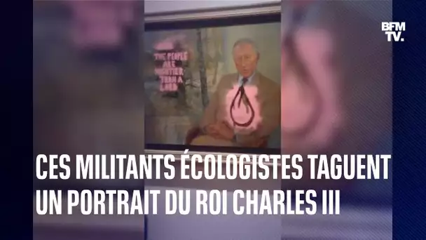 Ces militants écologistes taguent un portrait du roi Charles III à Edimbourg