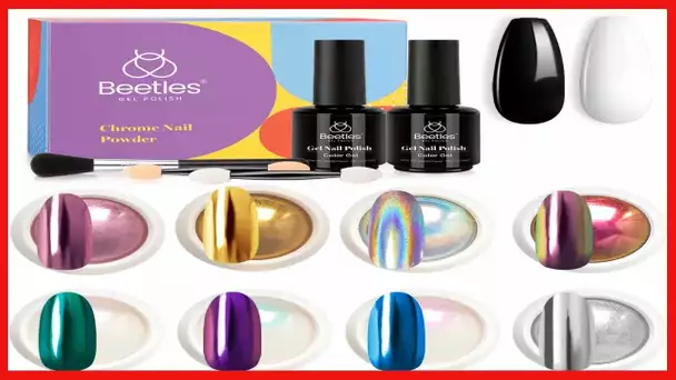 Beetles Chrome Nail Powder Kit Black White Colors Gel Polish Mirror Effect Holographic Aurora