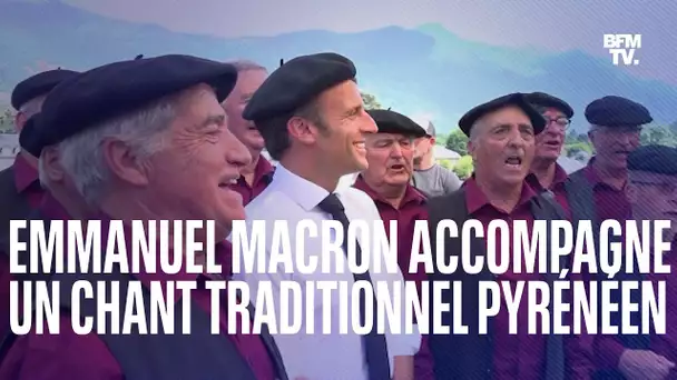 Emmanuel Macron accompagne la chorale pour un traditionnel chant pyrénéen