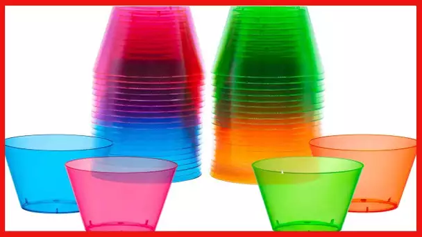 Party Essentials Hard Plastic 2-Ounce Shot/Shooter Glasses, 40-Count, Assorted Neon