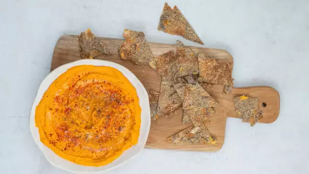 Tartinade de patate douce rôtie au zaatar, crackers aux épluchures