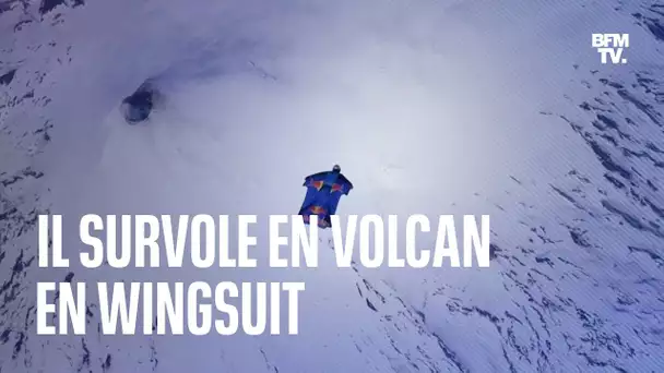 Au Chili, un homme survole le cratère d'un volcan actif en wingsuit