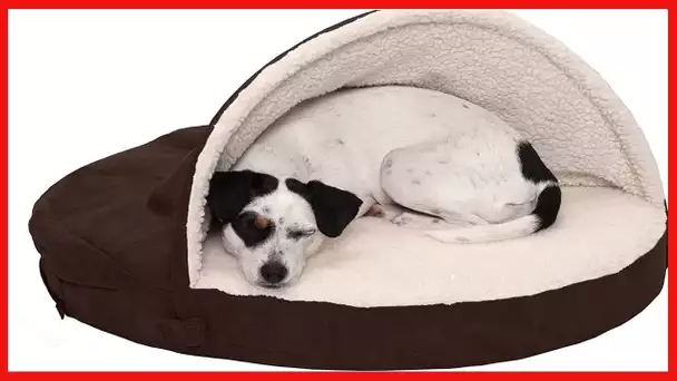 Furhaven Sherpa & Suede Snuggery Egg Crate Orthopedic Foam Dog Bed - Espresso, 26-inch