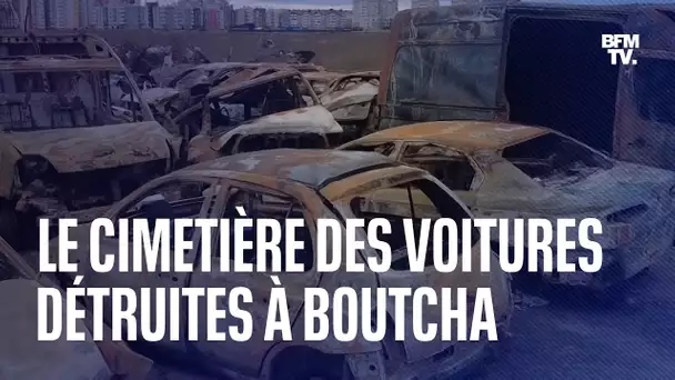 Guerre en Ukraine: les images d'un terrain vague devenu cimetière pour voitures détruites à Boutcha