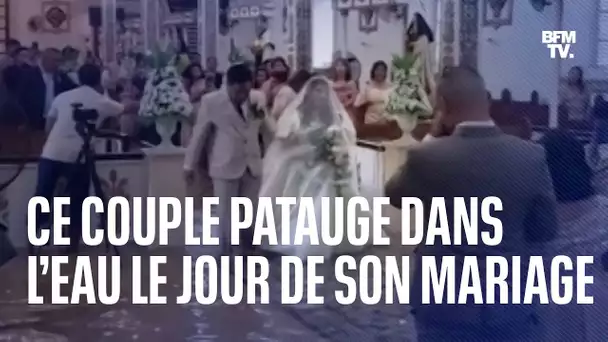 Ce couple philippin patauge dans l’eau le jour de son mariage à cause d’un typhon