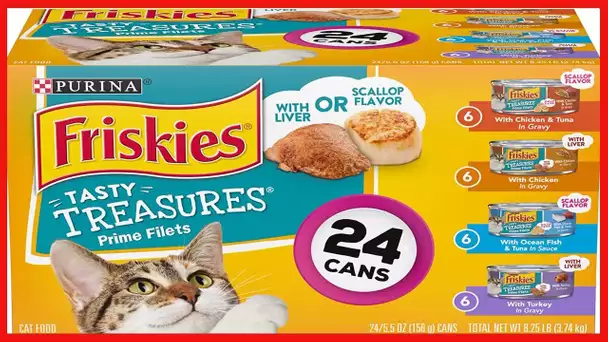 Purina Friskies Gravy Wet Cat Food Variety Pack, Tasty Treasures Prime Filets - (24) 5.5 oz. Cans