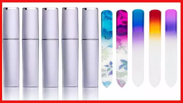 5 Pack Glass Nail Files with Case Crystal Glass Fingernail Files Double Sided Glass Nail File Mixed