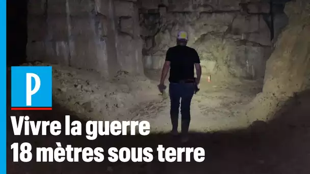 Dans la carrière souterraine où les civils se terraient pendant le Débarquement