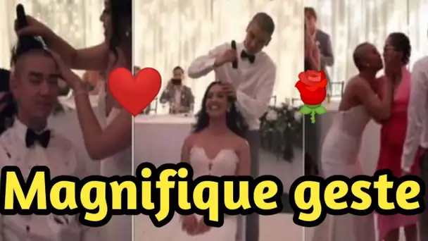 Le couple se rase la tête en plein mariage en solidarité avec la maman de la mariée souffrant ......