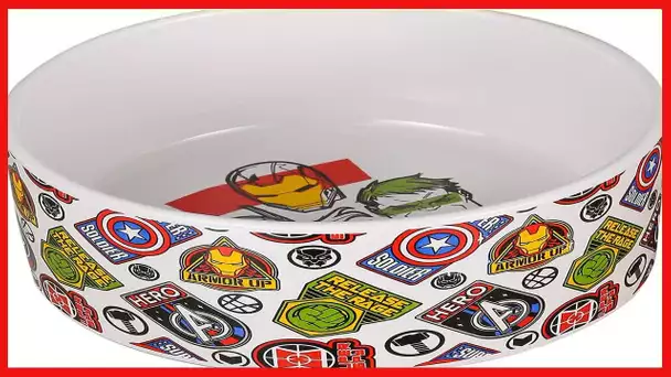 Marvel Comics Avengers Ceramic Dog Bowl, 6-Inch | White Ceramic Dog Bowl with Official Avengers