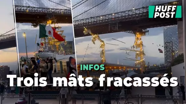 Les images invraisemblables de ce voilier qui a heurté le pont de Brooklyn faisant 2 morts
