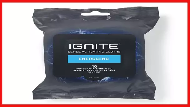 Ignite Mens Body Wet Wipes, Extra Thick 8" x 8" Shower Wipes, Energizing Scent, 10 count