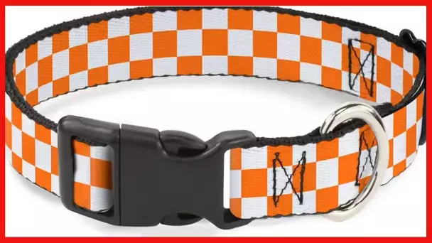 Buckle-Down Plastic Clip Collar - Checker White/TN Orange - 1/2" Wide - Fits 9-15" Neck - Large