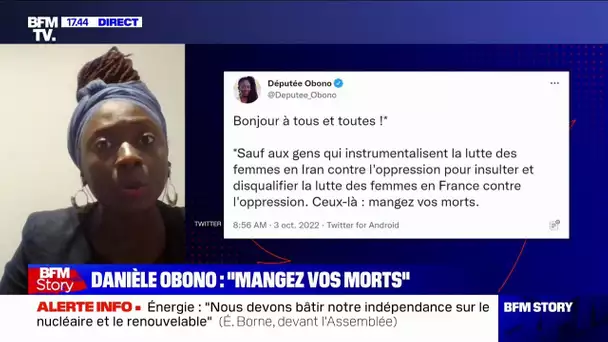 "Mangez vos morts": Danièle Obono assume "un tweet de boutade"