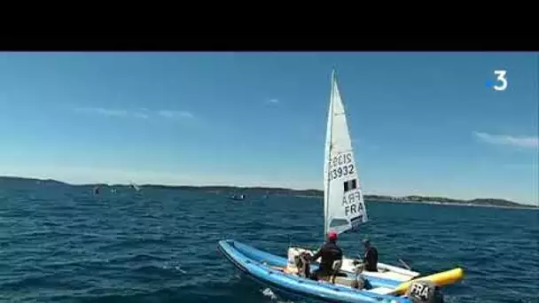 Semaine olympique française de voile 2019 : le Varois Jean-Baptiste Bernaz sur son plan d'eau.