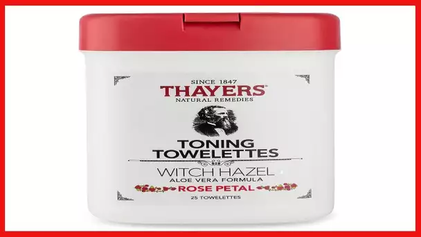 THAYERS Alcohol-Free Witch Hazel Toning Towelettes with Aloe Vera, Rose Petal, 25 Count