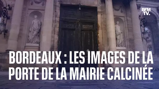 Bordeaux: les images de la porte de la mairie calcinée au lendemain des manifestations