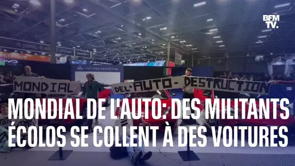 Mondial de l'Auto: des militants d'Extinction Rébellion se collent à des voitures de sport