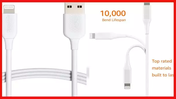 Amazon Basics iPhone Charger Cable, ABS USB-A to Lightning, MFi Certified, for Apple iPhone, iPad,