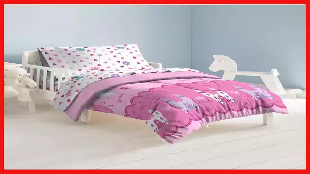 dream FACTORY Magical Princess 4 Piece Bedding Set, Toddler, Pink,2A74630JMU