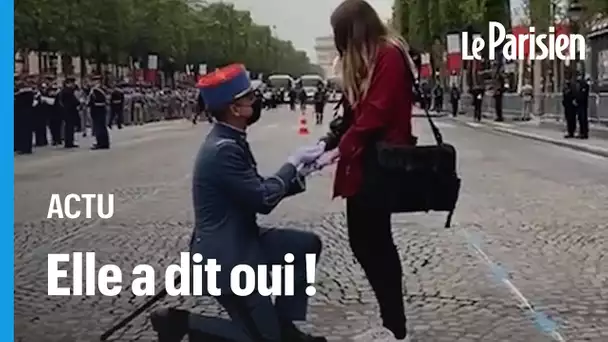 Un soldat fait sa demande en mariage sur les Champs-Elysées avant le défilé du 14 juillet