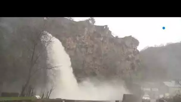 Aveyron : la cascade de Salles-la-Source après le passage de la tempête Justine