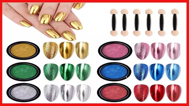 VERONNI Chrome Nail Powder 6 Colors/Jars Holographic Mirror Effect Nail Powders Metallic Bubble