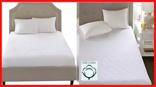 Sleep Philosophy All Natural Cotton Filled Mattress Pad Washable Bed Protector, Twin, White