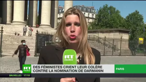 Paris : manifestations féministes contre les nominations de Gérald Darmanin et d'Eric Dupond-Moretti