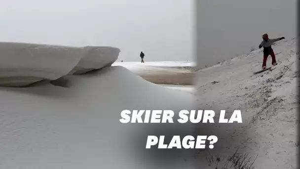 Aux Pays-Bas, ils font du snowbard sur les dunes de sables enneigées