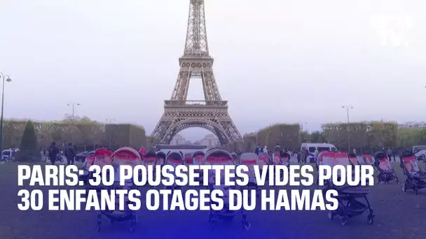 Paris: 30 poussettes vides sur le Champ-de-Mars pour symboliser 30 enfants otages du Hamas