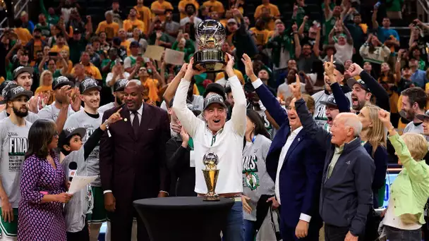 The Boston Celtics Receive The Bob Cousy Trophy As The NBA Eastern Conference Champions!🏆