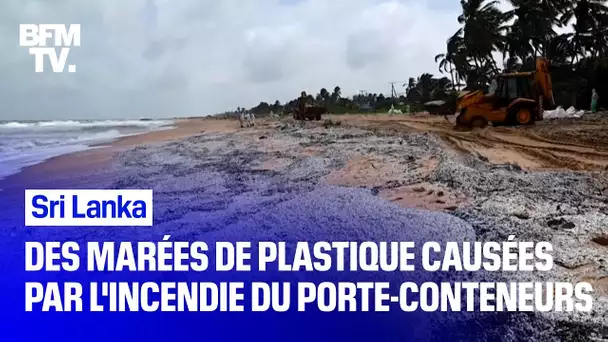 Au Sri Lanka, le navire en feu provoque des marées de plastique sur les plages