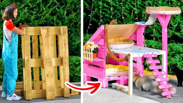 FABRIQUE UNE ADORABLE NICHE POUR TON CHAT AVEC DES PALETTES || INCROYABLES IDÉES DIY POUR TON JARDIN