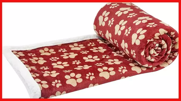 HappyCare Textiles Printed Dog paw Flannel Reverse to Sherpa Throw Blanket